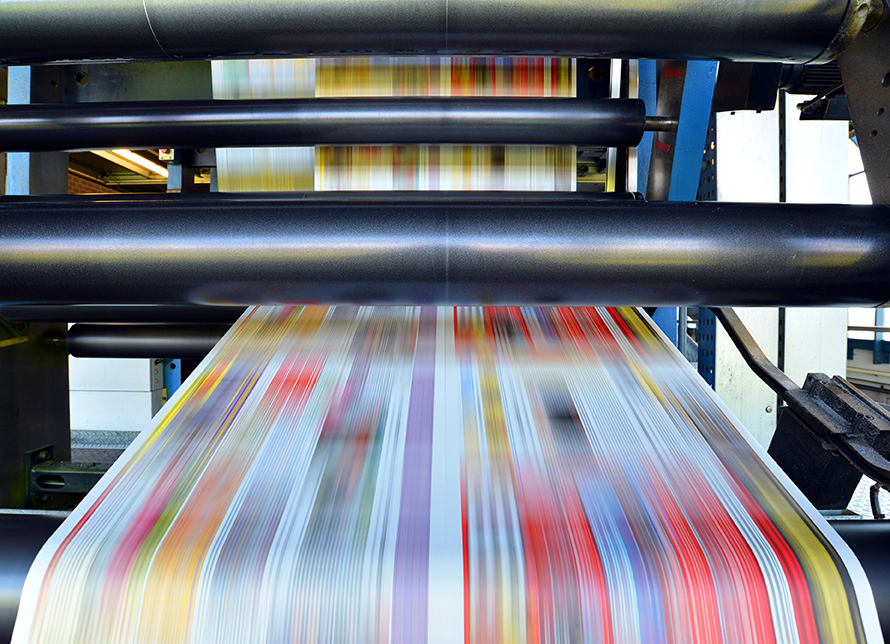 roll offset print machine in a large print shop for production of newspapers and magazines