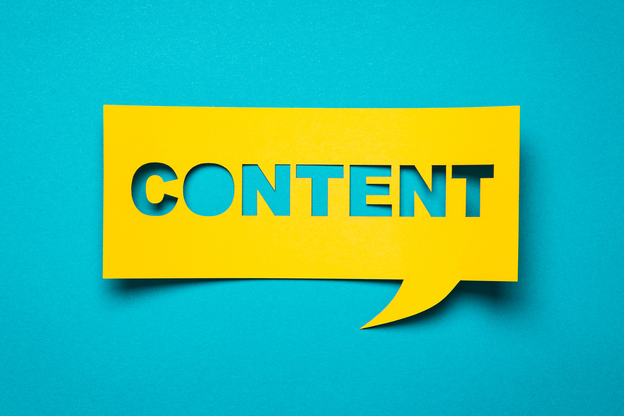 Content marketing graphic on blue background